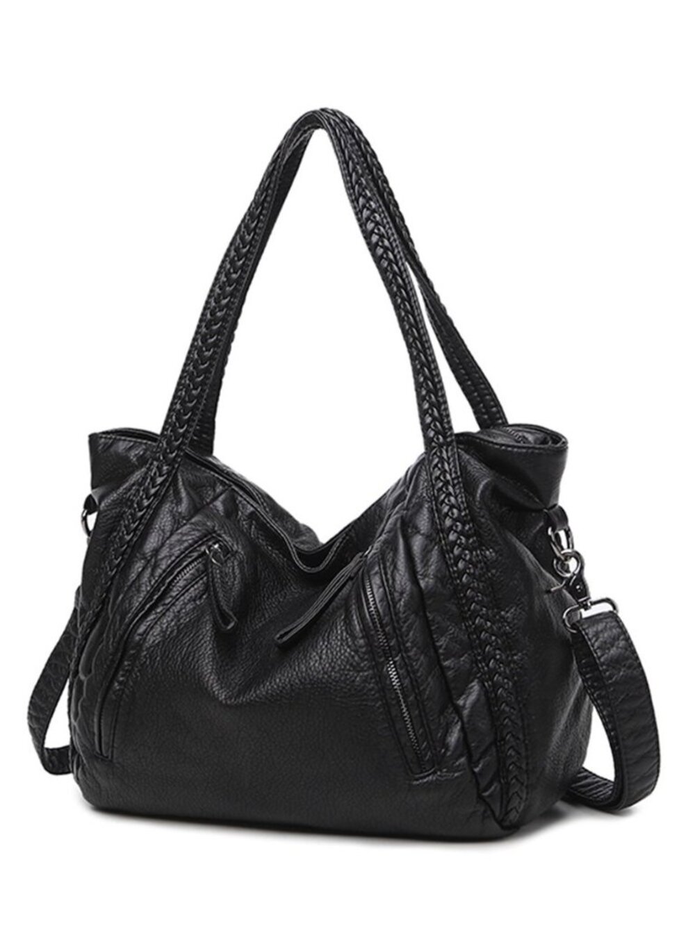 Women’s Slouchy Shoulder Tote Bag Black Hobo Purse Braided Handbag